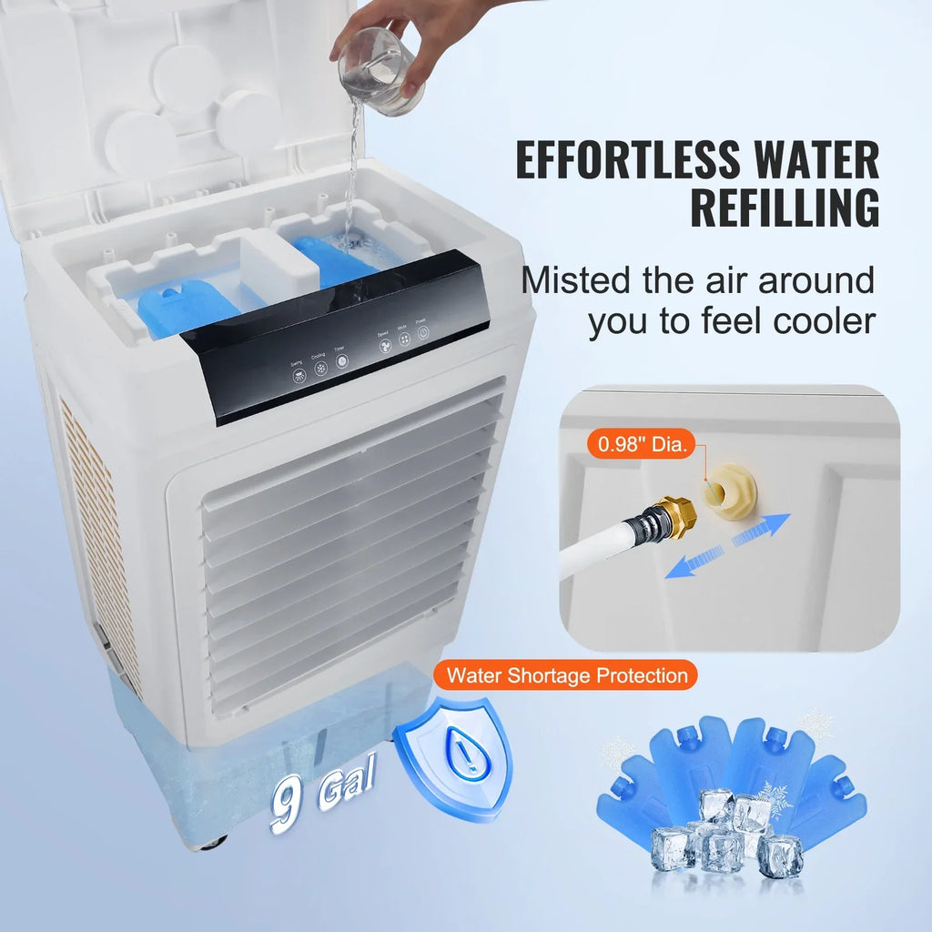 SKYSHALO Evaporative Cooler Swamp Cooler 3-in-1 3100 CFM 9 Gal 12h Timer Humidifier