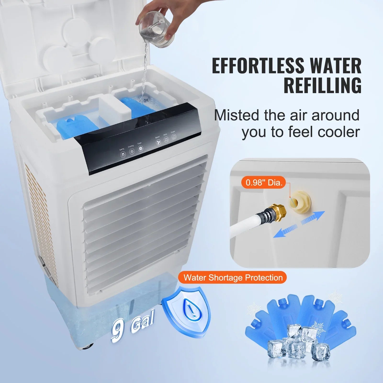 SKYSHALO Evaporative Cooler Swamp Cooler 3-in-1 3100 CFM 9 Gal 12h Timer Humidifier
