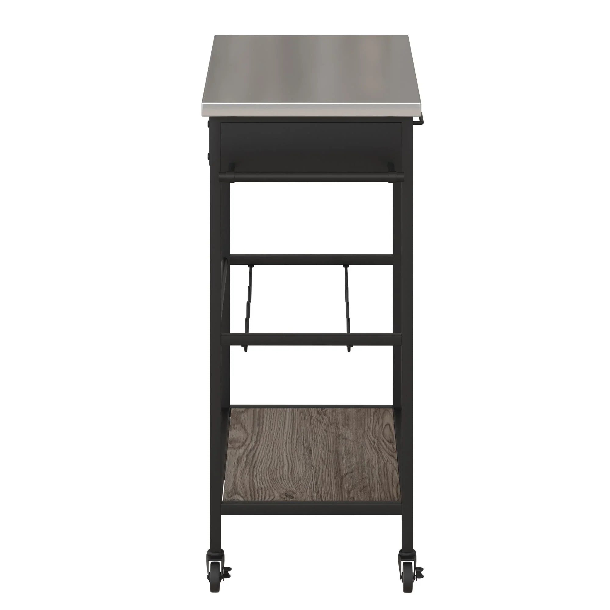 Novogratz Nora Multifunctional Kitchen Cart, Wine Rack and Pantry Storage, Stainless Steel and Black Metal, Brown