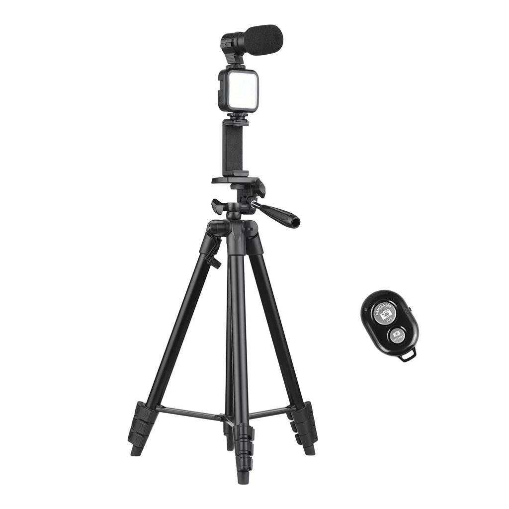 53-Inch Vlogging Kit with Tripod - Includes LED Light, Microphone, Smartphone Clip, and Remote Control for Video Recording, Microfilm Production, and Live Streaming