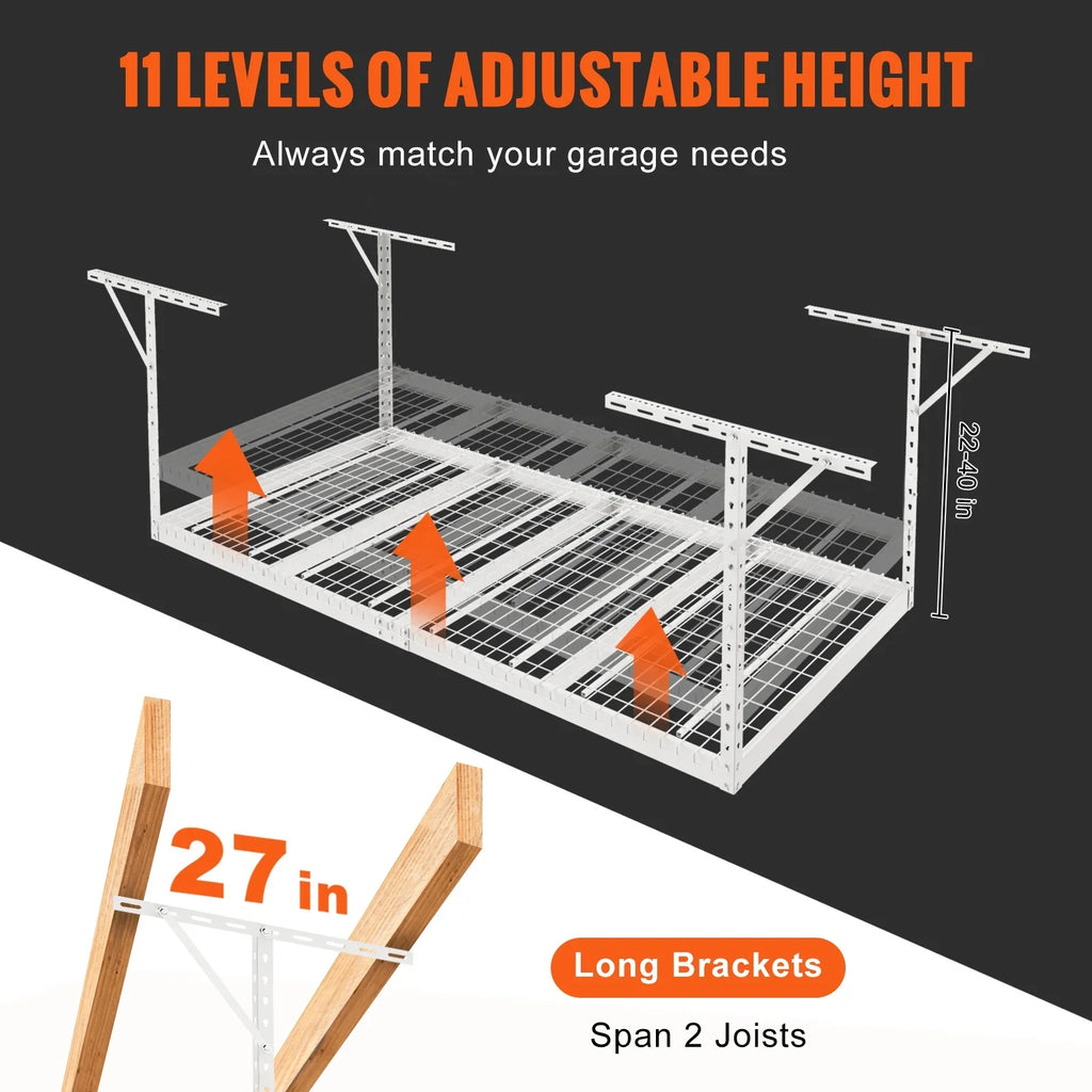 BENTISM Overhead Adjustable Garage Storage Rack 48x96in Ceiling Rack 600lbs White