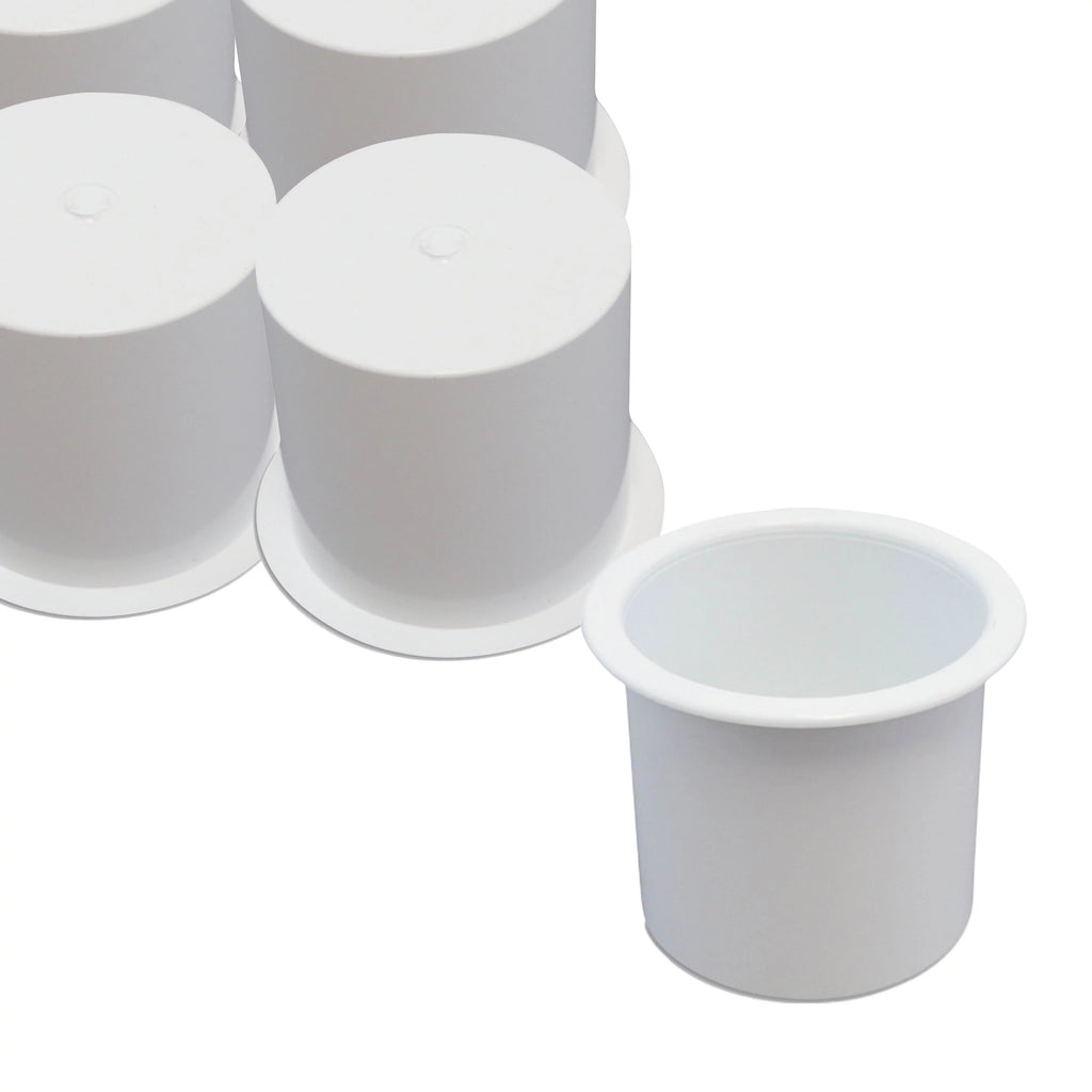 Red Hound Auto 100 Cup Holder Plastic Pocket Recessed Insert Universal for Craft RV Car Truck Sofa Game Table Marine Pontoon Motorhome Bulk Camper White