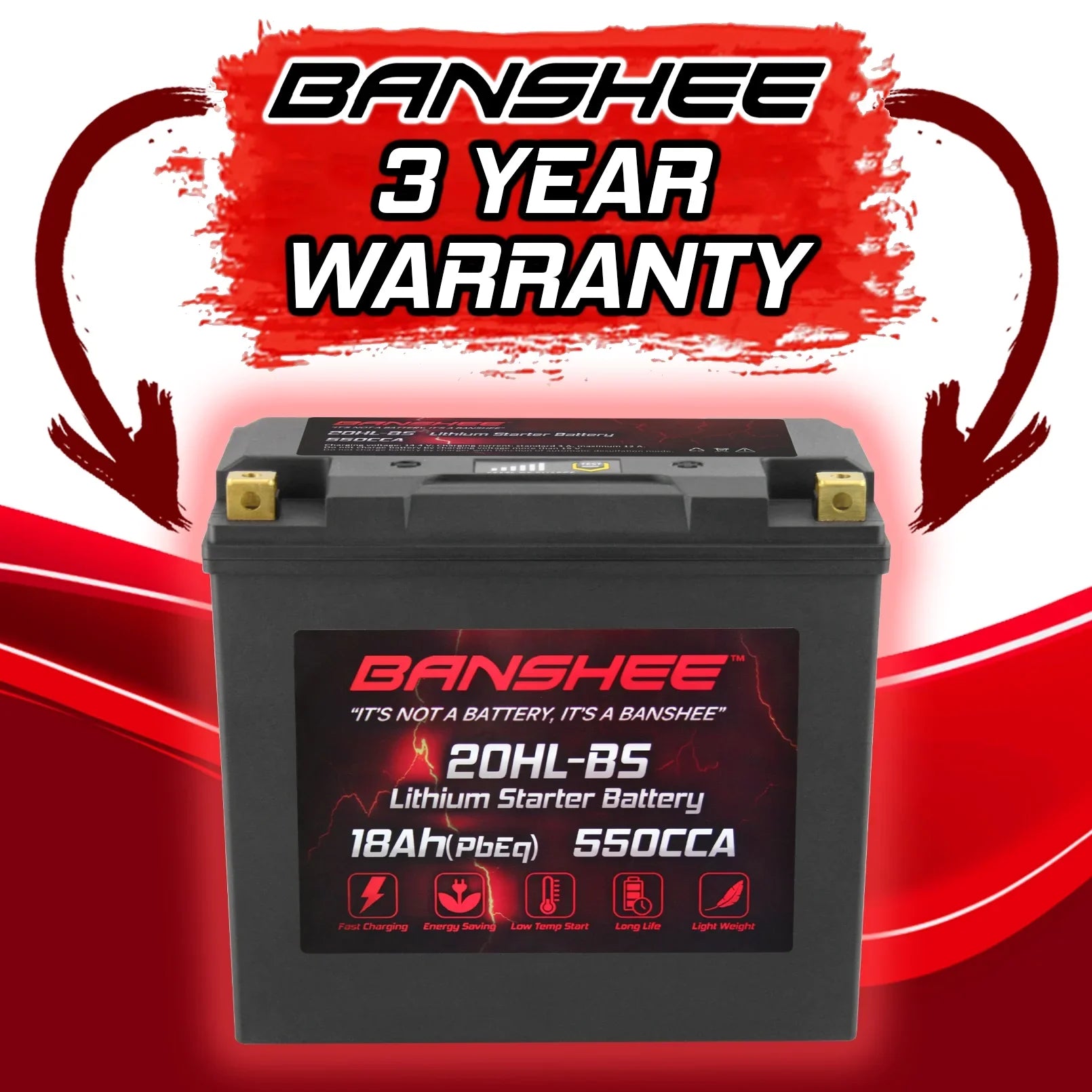 Banshee 20L-BS LiFePO4 Motorsports Battery Fitting with Yamaha VX1100D WaveRunner V1 Sport 2015 to 2015