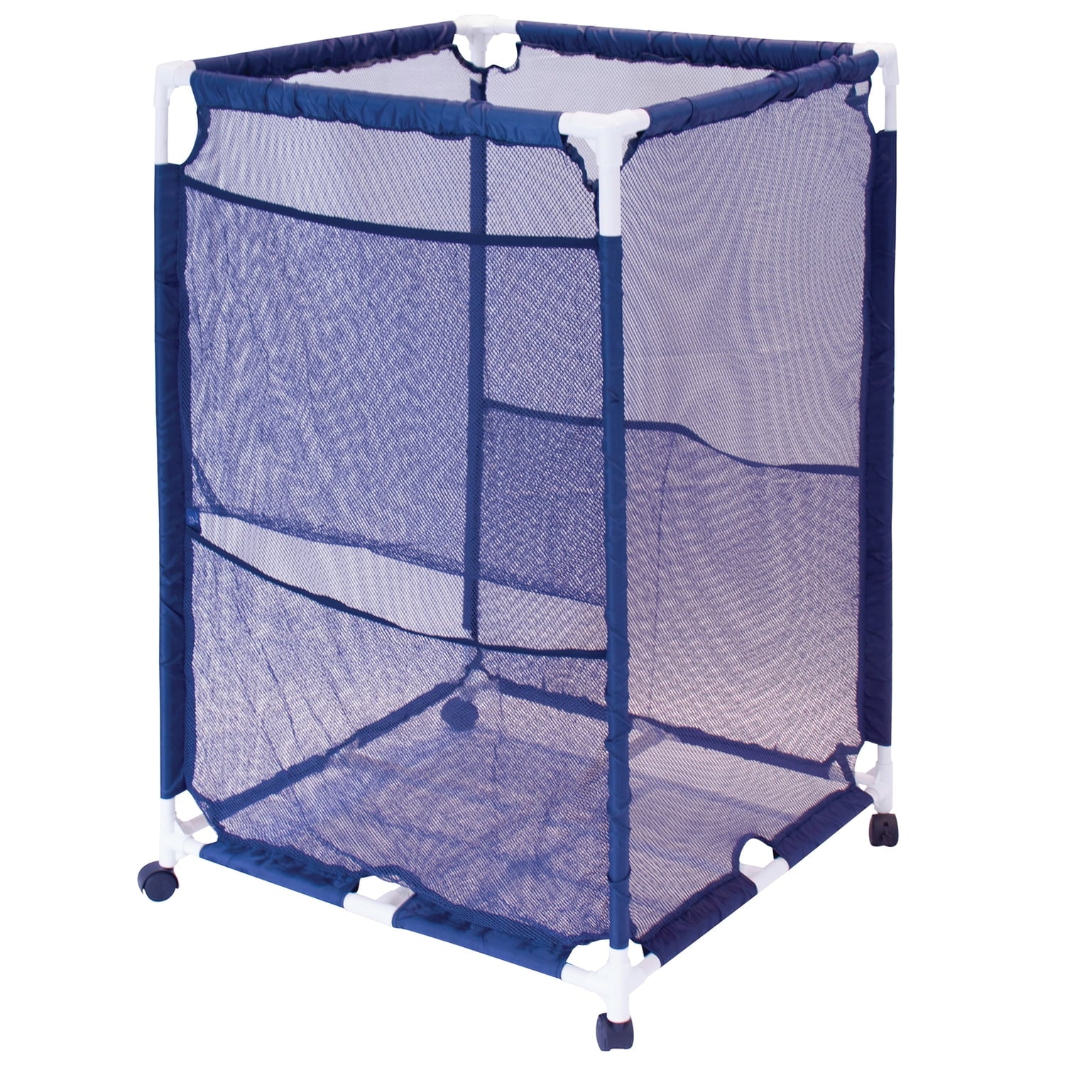 Pool Bins Pool Storage Organizer Mesh Rolling Pool Equipment Bin, Medium, (25.4" W X 25.4" L x 40" H) - Style PB-M200, Blue, PBFT-1513