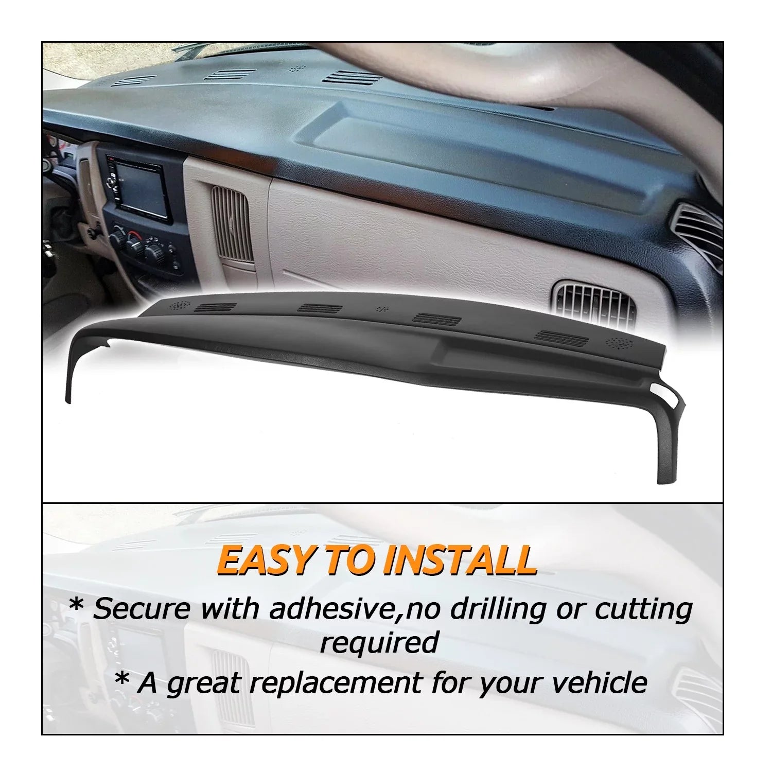 Kojem Dashboard Coating for 2002 2003 2004 2005 Dodge Ram 1500 2500 3500 Molded Dash Pad Board Shield Skin Cap Protector Overlay Black