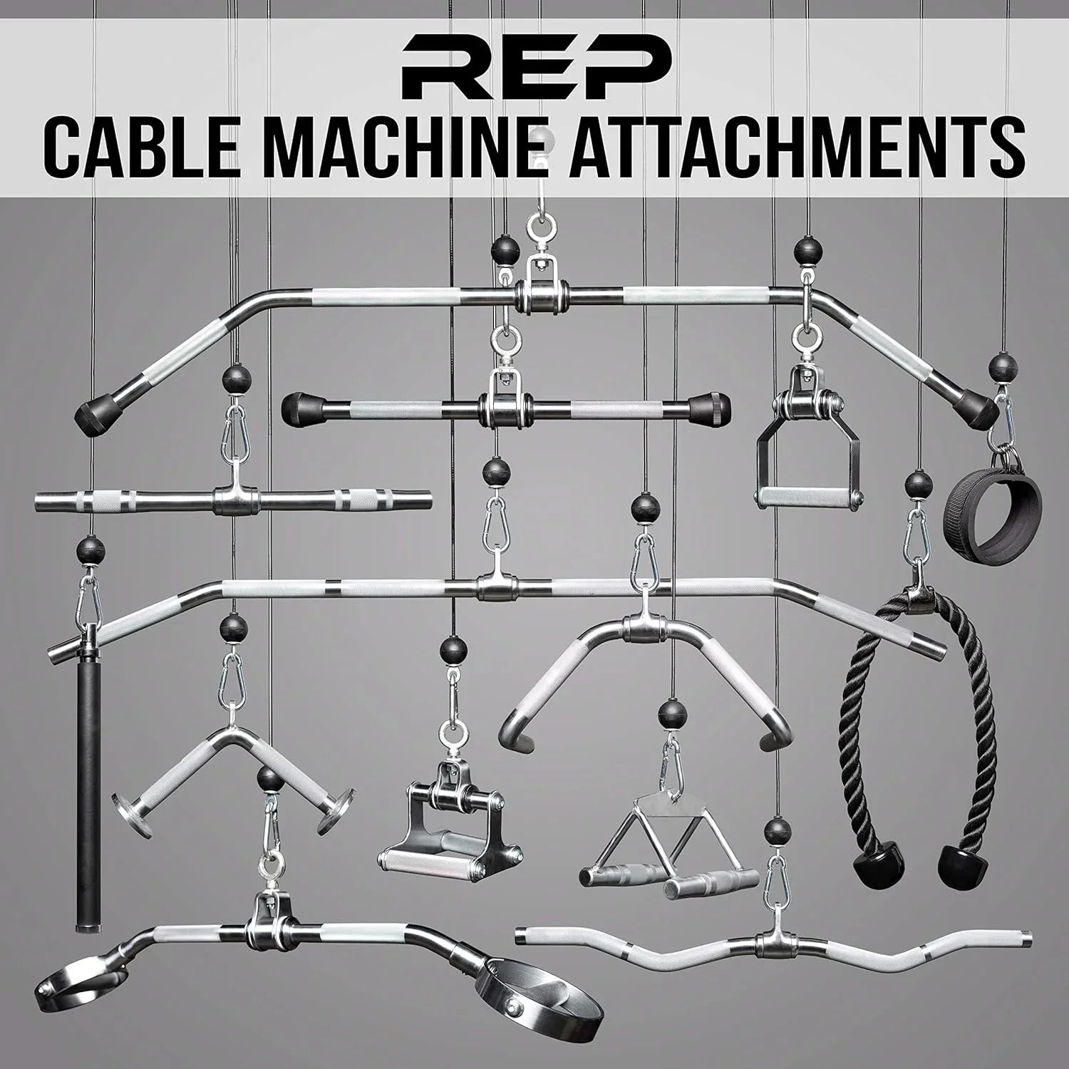 LAT Pulldown And Low Row Cable Machine Attachments And Functional Trainer Attachments – Bar, D-Handle, Ankle Cuff, Tricep Rope, Sports Handle, Straight Bar, Row, Chinning Triangle