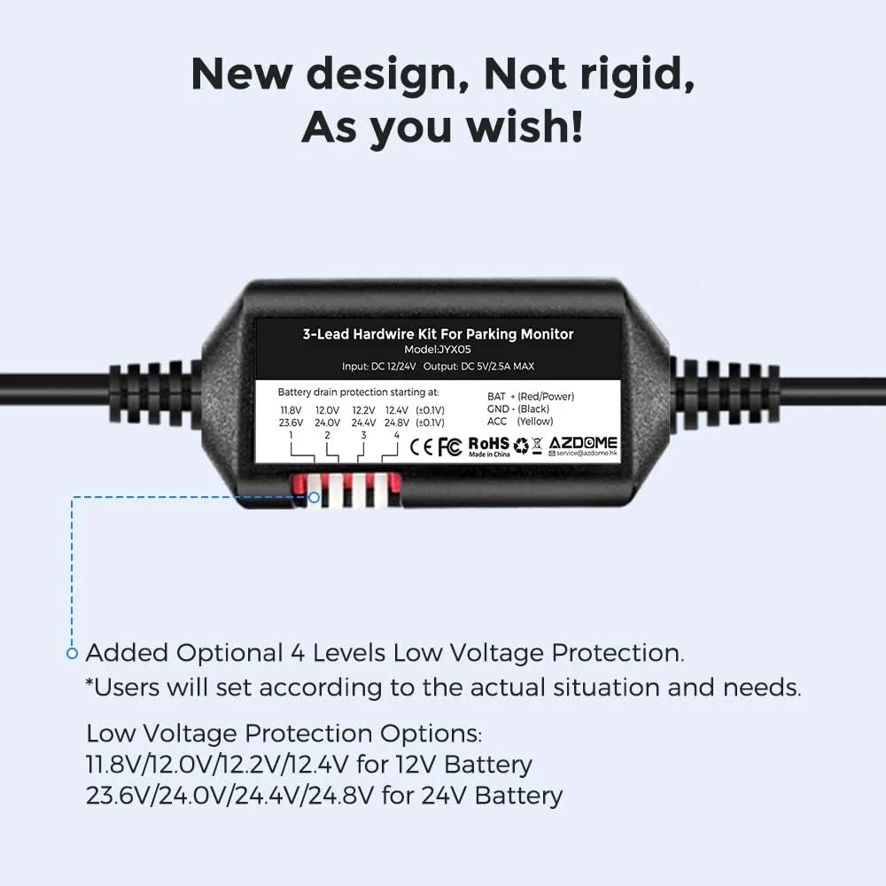 AZDOME JYX05 Dash Cam Hardwire Kit, USB Type C Hard Wire Kit for M27 M330 PG16S-3CH M580 M560-3CH PG19X Dashcam,