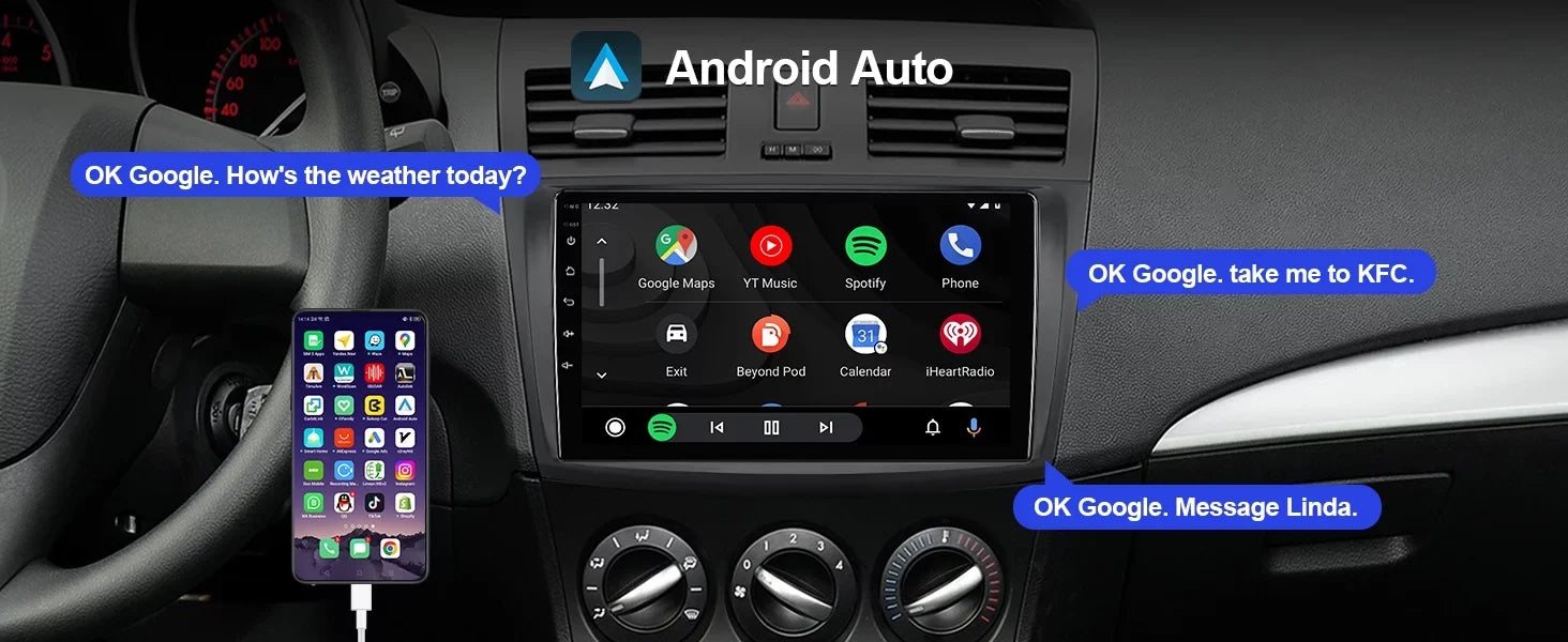 Android 10 Double Din Car stereo for Mazda 3 2010 2011 2012 2013 with 9 Inch TouchScreen Radio Built-in Wireless Carplay/Android Auto/GPS/Bluetooth/FM/AUX-in/Steering Wheel Control Backup Camera 2+32G