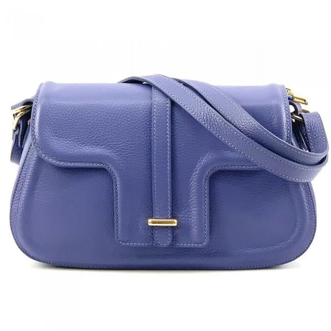Italian Artisan Valentino Womens Handcrafted Luxury Shoulder Handbag in Genuine Hammered Effect Leather, Azure - Small
