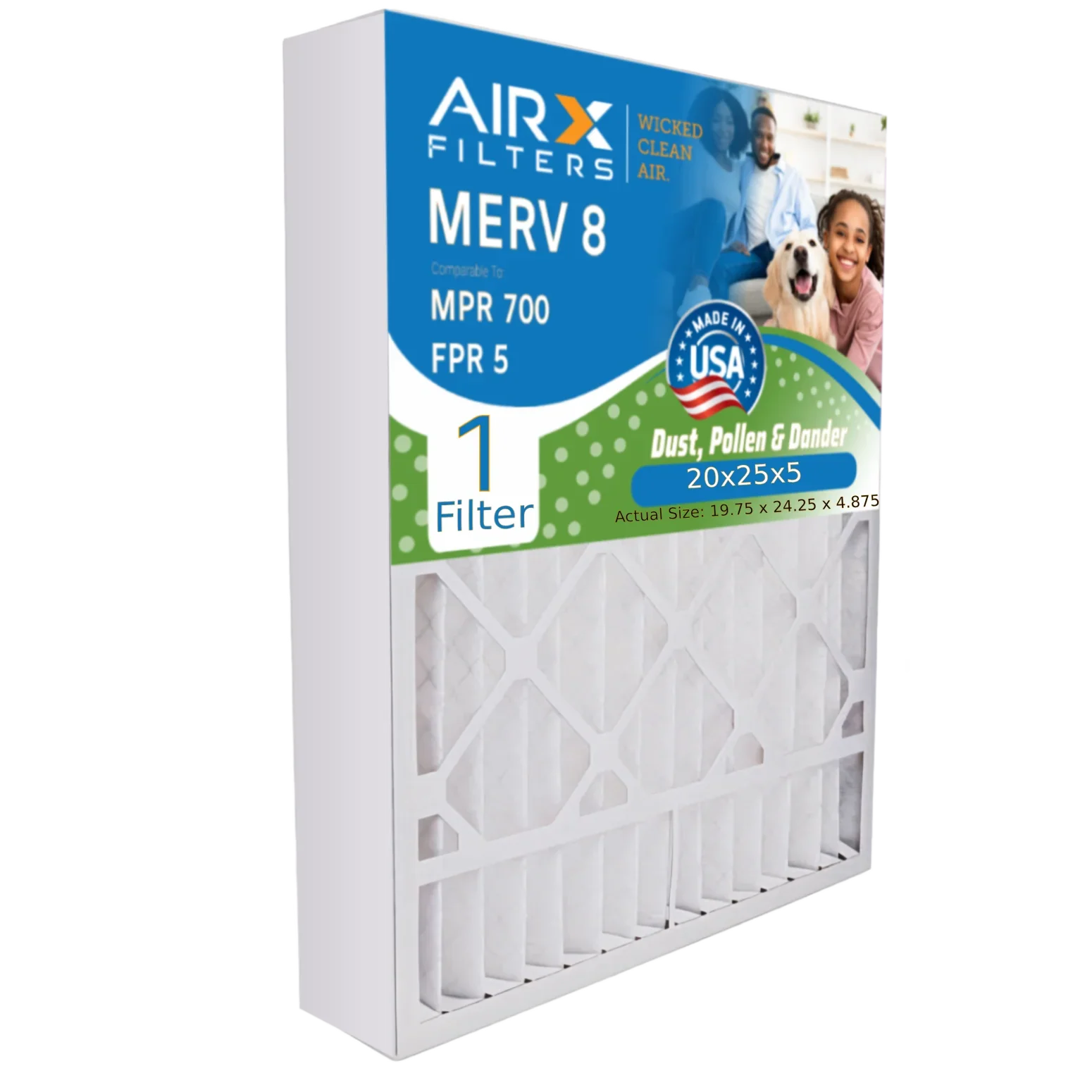 20x25x5 Air Filter MERV 8 Comparable to MPR 700 & FPR 5 Fitting with Air Bear 255649-102 Premium USA Made 20x25x5 Furnace Filter 1 Single Filter by AIRX FILTERS WICKED CLEAN AIR.