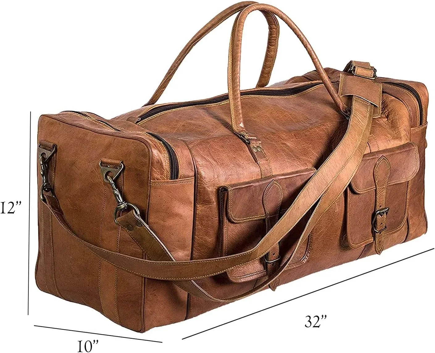Rajeriya-32 inch Large Leather Duffel Bag for Men | Holdall Travel Bag | Weekender Luggage Bag | Overnight Carryon Gym Sports Duffel Bag for Men and Women