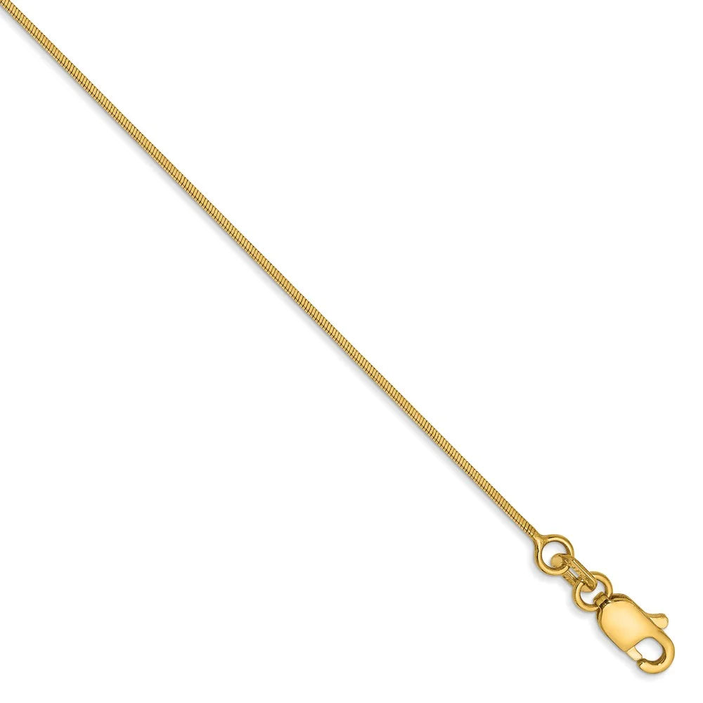 Real 14kt Yellow Gold .8mm Octagonal Snake Chain Chain Bracelet; 7 inch; Lobster Clasp; for Adults and Teens; for Women and Men