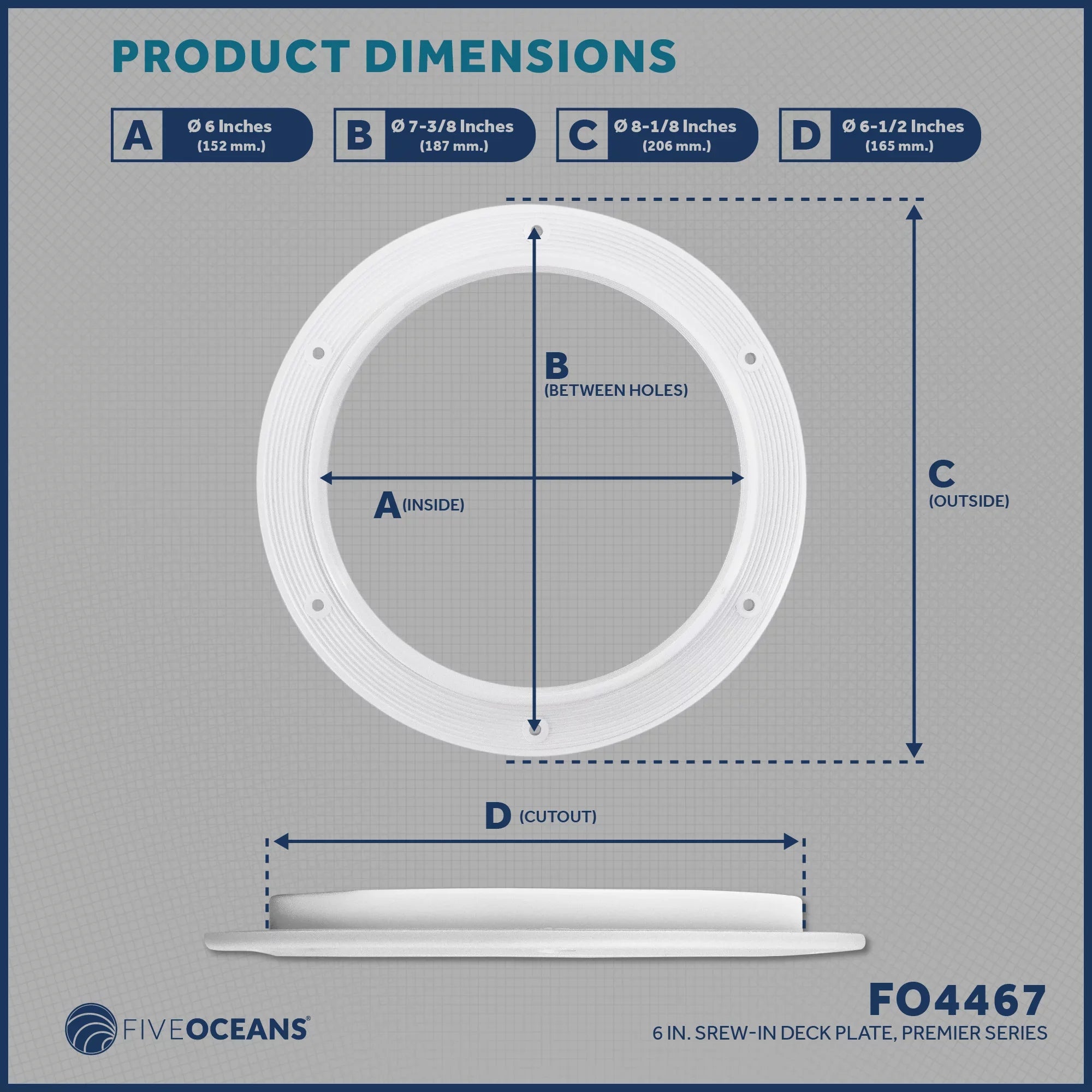 Five Oceans 6" Vessel Hatch, Marine Round Inspection Deck Plate Hatch with Detachable Coating and Storage Bag, Strong ABS White Plastic, for Pontoon, Fishing Watercraft Bass Vessel RVs, Caravan - FO4467