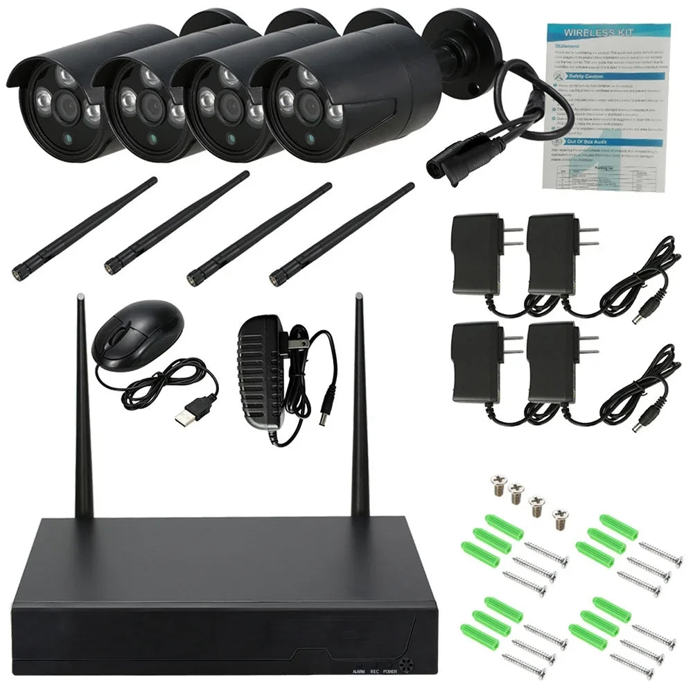 Apexeon Webcam,Wireless WiFi 4CH 1080P Support P2P 1.0MP Wireless 1080P WiFi 1080P WiFi Waterproof Outdoor IP Camera P2P IR-CUT Vision Motion CCTV NVR Kit 4pcs WiFi Waterproof Florbela