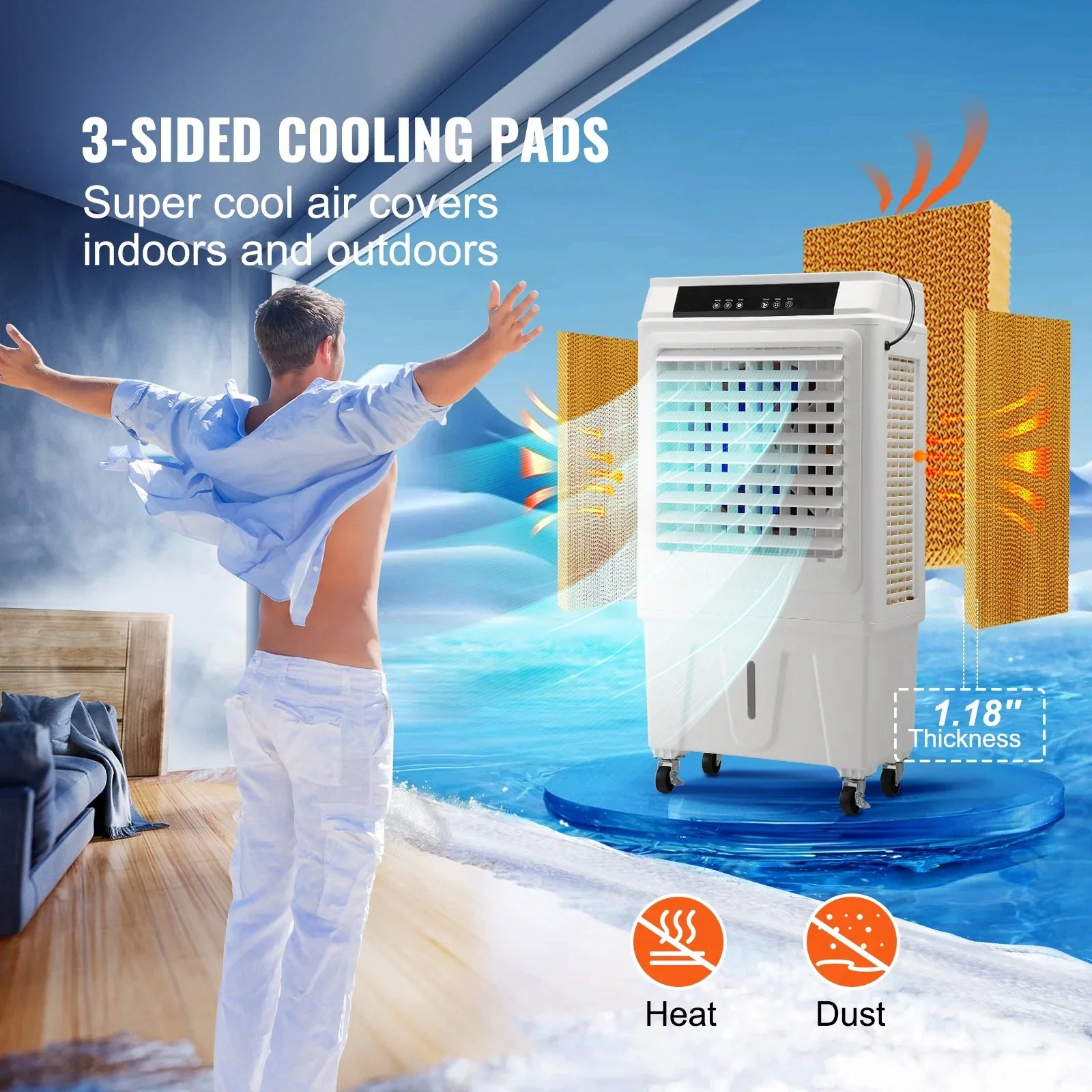 SKYSHALO Evaporative Cooler Swamp Cooler 3-in-1 3100 CFM 9 Gal 12h Timer Humidifier