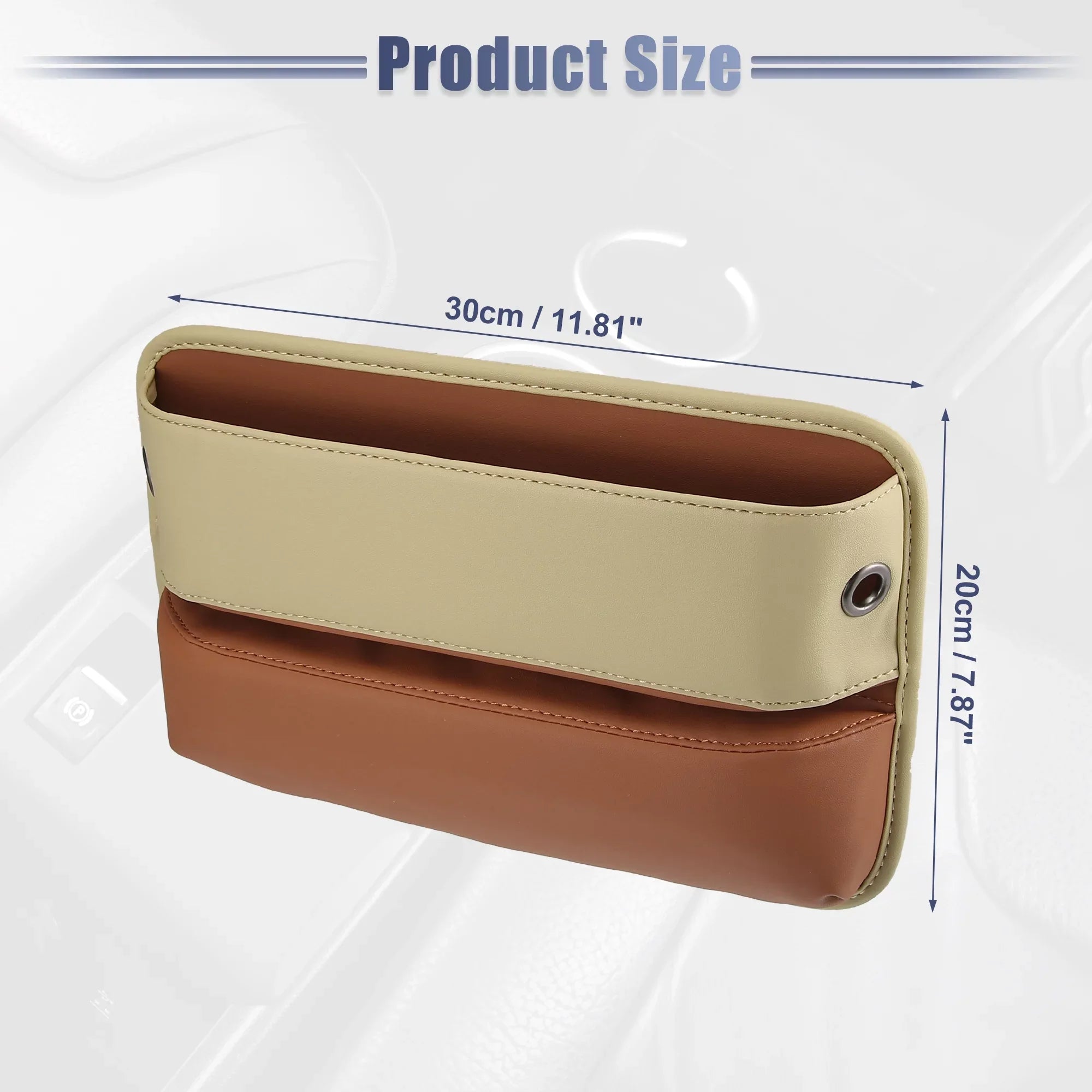 2pcs Car Seat Gap Filler Multi-function Car Seat Organizer Console Side Pocket Storage Box Beige Brown