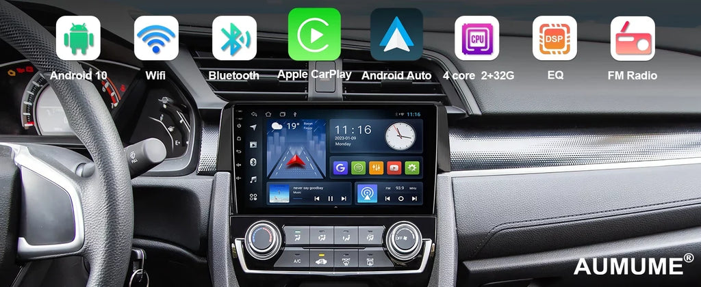 Android 10 Double Din Car Stereo for Honda Civic 2016-2020 with 9 Inch Touchscreen Radio Built-in Wireless Carplay/Android Auto/GPS/Bluetooth/FM/AUX-in/Steering Wheel Control Backup Camera 2+32G