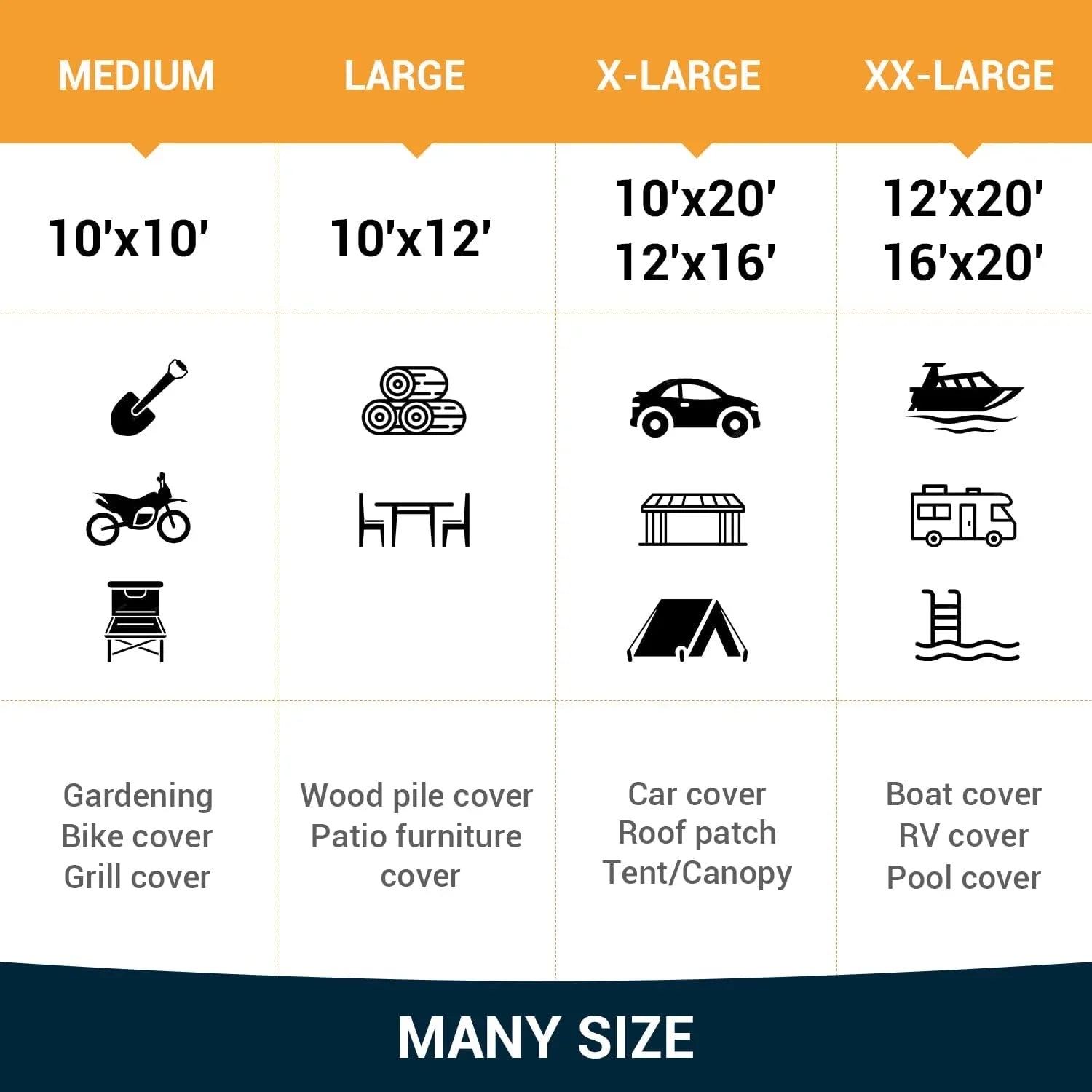 Tarps Heavy Duty Waterproof 12? X 20?, Extra Thick 16 Mil, Tear & Fade Strong 100% UV Blocking, Outdoor Tarp with Reinforced Grommets for Roof, Camping, Patio, Pool, Watercraft