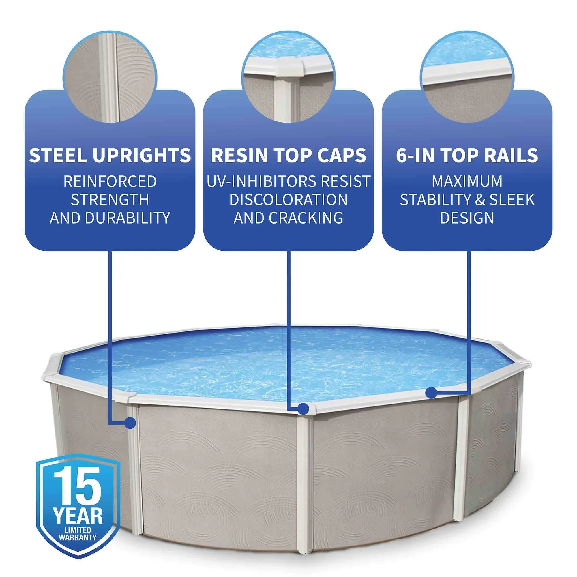 Belize 27-ft Round 52-in Deep 6-in Top Rail Metal Wall Swimming Pool Package