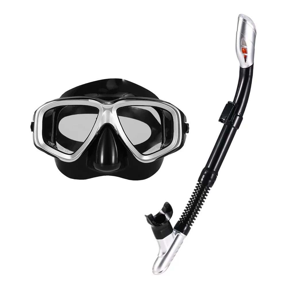 Lixada Adults Freediving Snorkel Set -fog Diving Snorkeling Goggles Set Swimming Tempered Glass Lens Goggles for Men Women