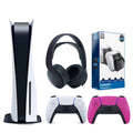 Sony Playstation 5 Disc Version (Sony PS5 Disc) with Extra Nova Pink Controller, Black PULSE 3D Headset and Dual Charging Station Bundle