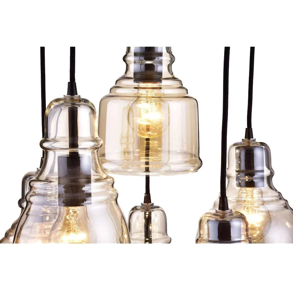 The Lighting Store Mariana Cognac Glass Antique Black and Round Base 6-light Pendant