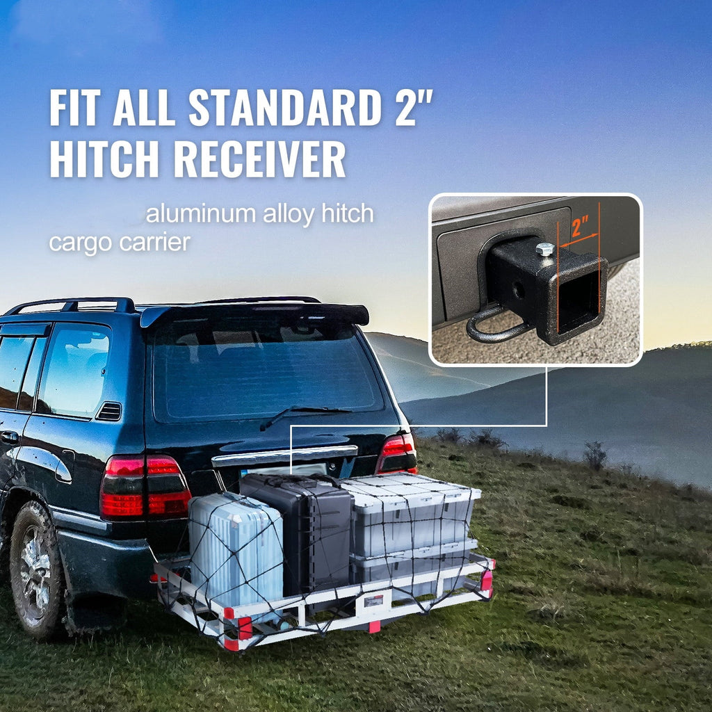 BENTISM Hitch Mount Cargo Carrier 47 x 20 x 6 in 500lb Aluminum Strong Fits 2" Receiver Cargo Basket for SUVs Sedans Vehicles