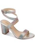 JEWEL BADGLEY MISCHKA Womens Rainbow Silver Iridescent Adjustable Ankle Strap Glitter Padded Newberry Round Toe Block Heel Latch Dress Sandals Shoes 9.5