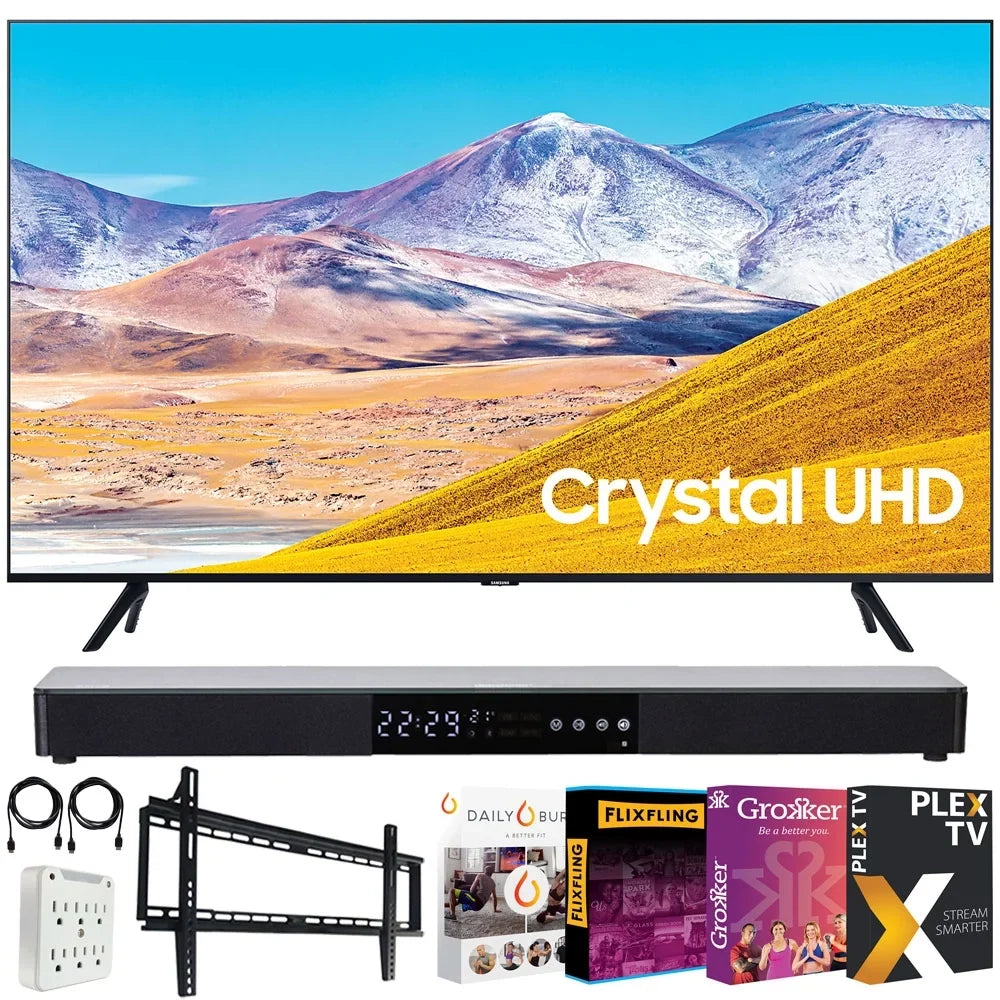Samsung UN85TU8000 85-inch 4K Ultra HD Smart LED TV (2020 Model) Bundle with 31-in Sound bar+Wall Mount+Tech Smart USA TV Essentials 2020 & Surge Adapter (UN85TU8000FXZA 85TU8000 85" TV)