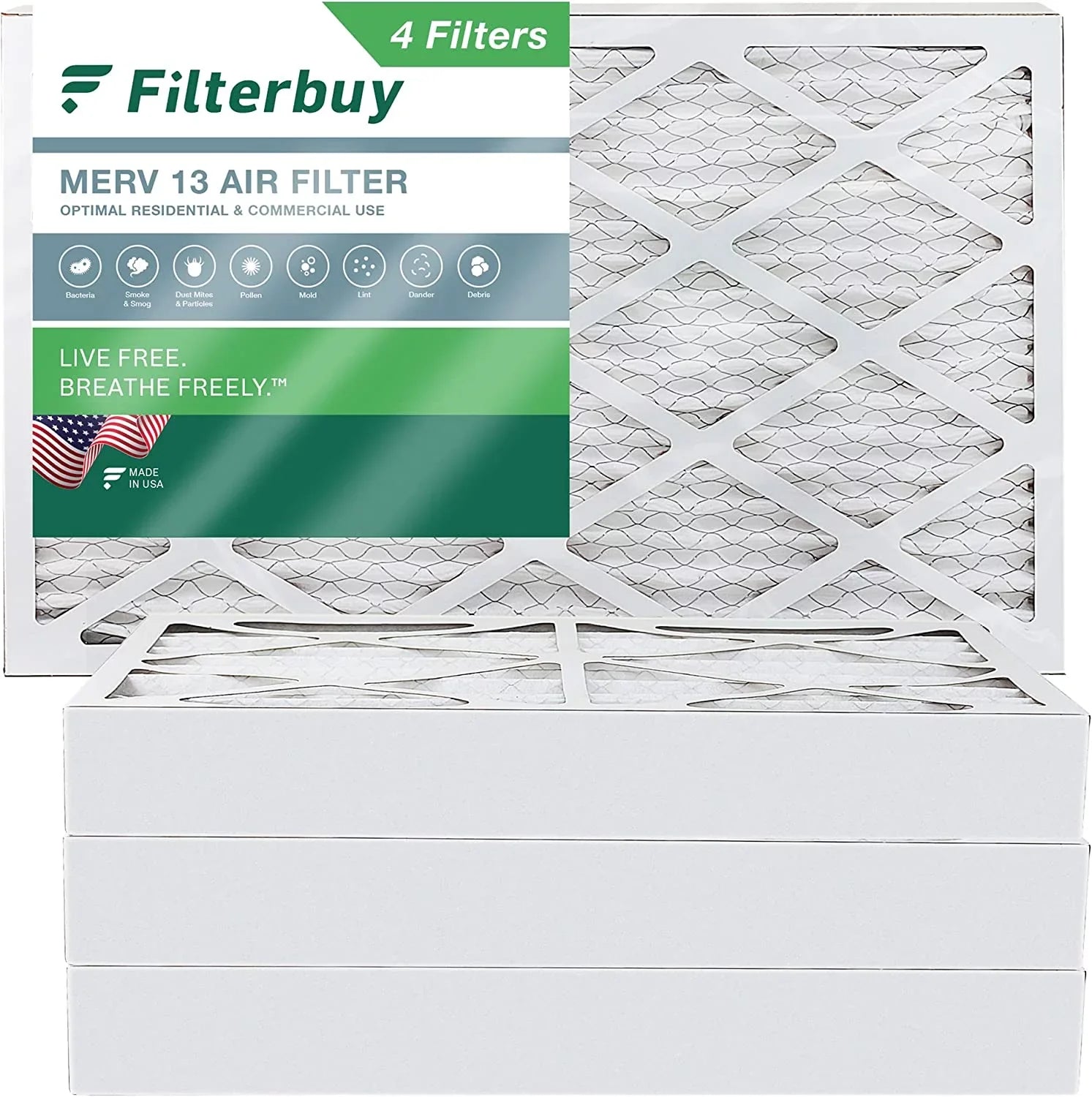 Filterbuy 16x30x4 MERV 13 Pleated HVAC AC Furnace Air Filters (4-Pack)
