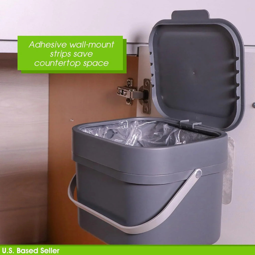 Small Compost Bin For Kitchen - 1Gal Countertop Compost Bucket For Food Scraps, Trash, Recycling And More - 4L Cabinet Or Wall Mounted Aluminum Indoor Compost Bin