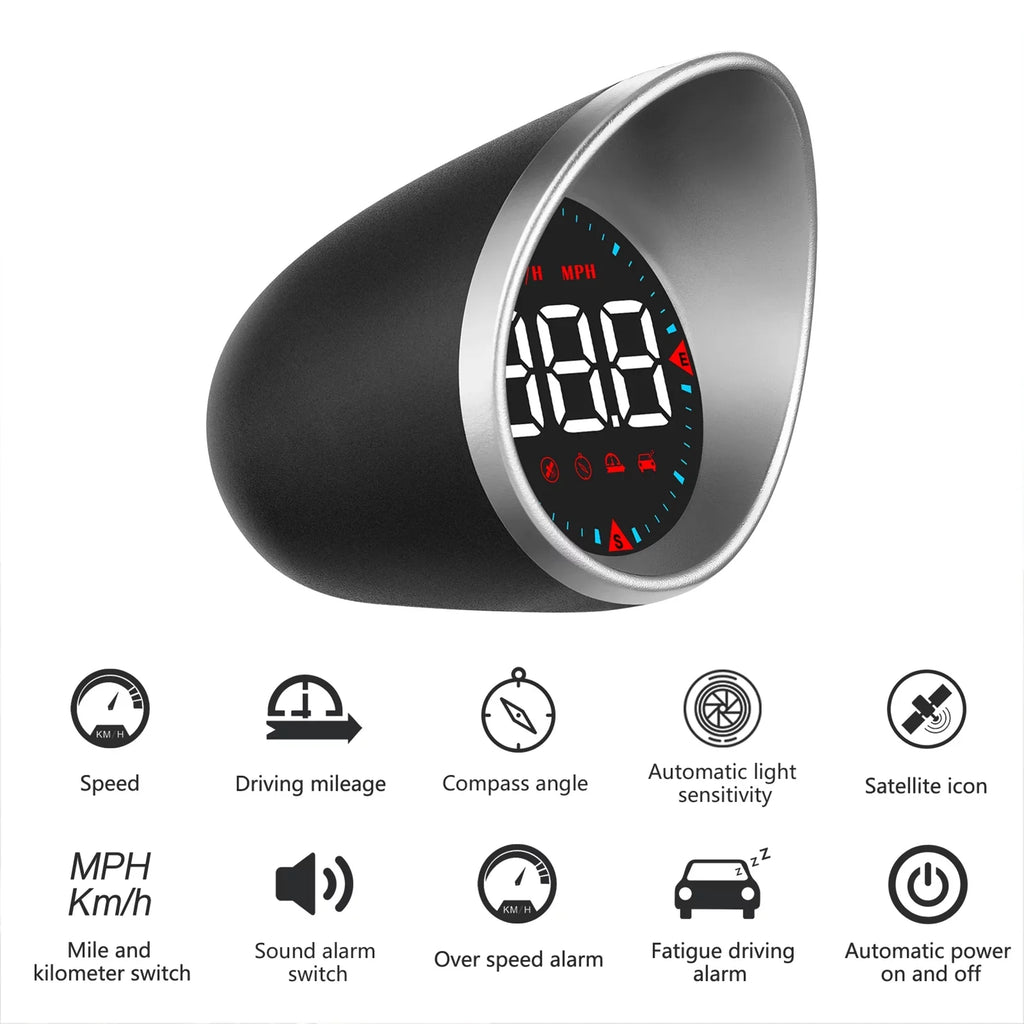 Car Head-Up Display (HUD) - Digital Speedometer with Driving Mileage Display, Compass Angle, Overspeed Alarm, and Fatigue Driving Alarm