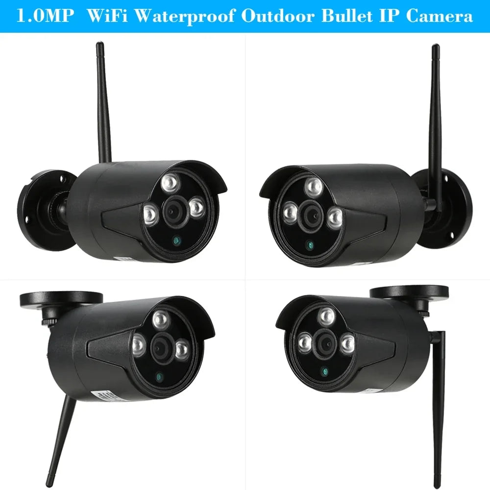 Apexeon Webcam,Wireless WiFi 4CH 1080P Support P2P 1.0MP Wireless 1080P WiFi 1080P WiFi Waterproof Outdoor IP Camera P2P IR-CUT Vision Motion CCTV NVR Kit 4pcs WiFi Waterproof Florbela