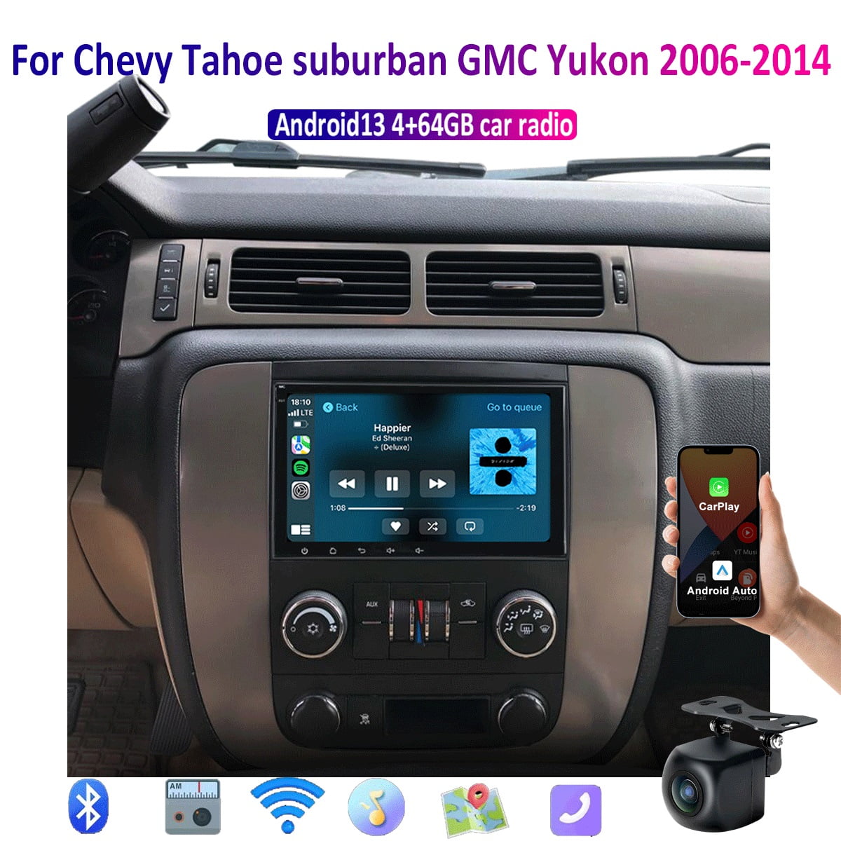 Android13 4-64G Car Radio Stereo for Chevy Silverado Tahoe Traverse GMC Sierra Yukon with Bluetooth GPS Navigation