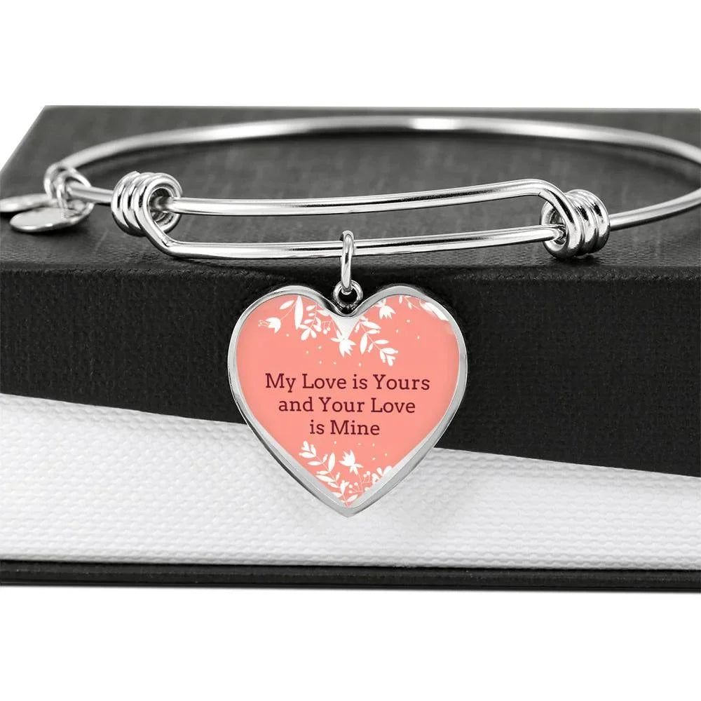 My Love is Yours Pink Heart Bangle Stainless Steel or 18k Gold 18-22"