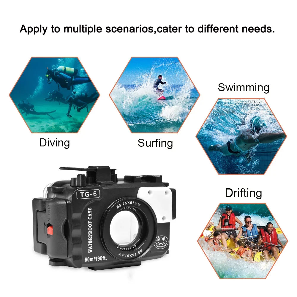 Sea frogs Underwater Camera Housing, Waterproof Diving Case for Olympus TG-6, 60m/195ft Protection