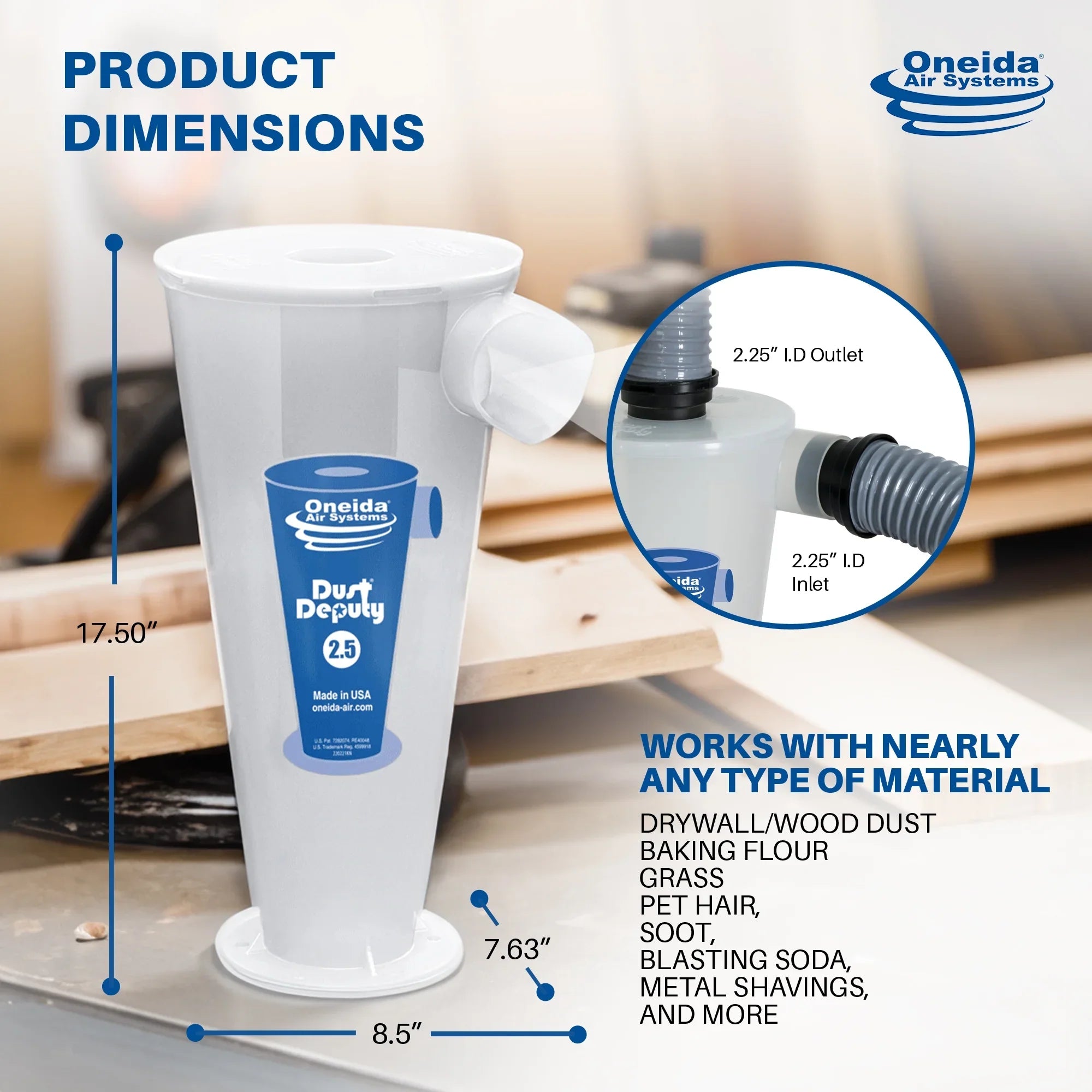 Oneida Air Systems Dust Deputy 2.5 Plus Anti-Static Cyclone Separator