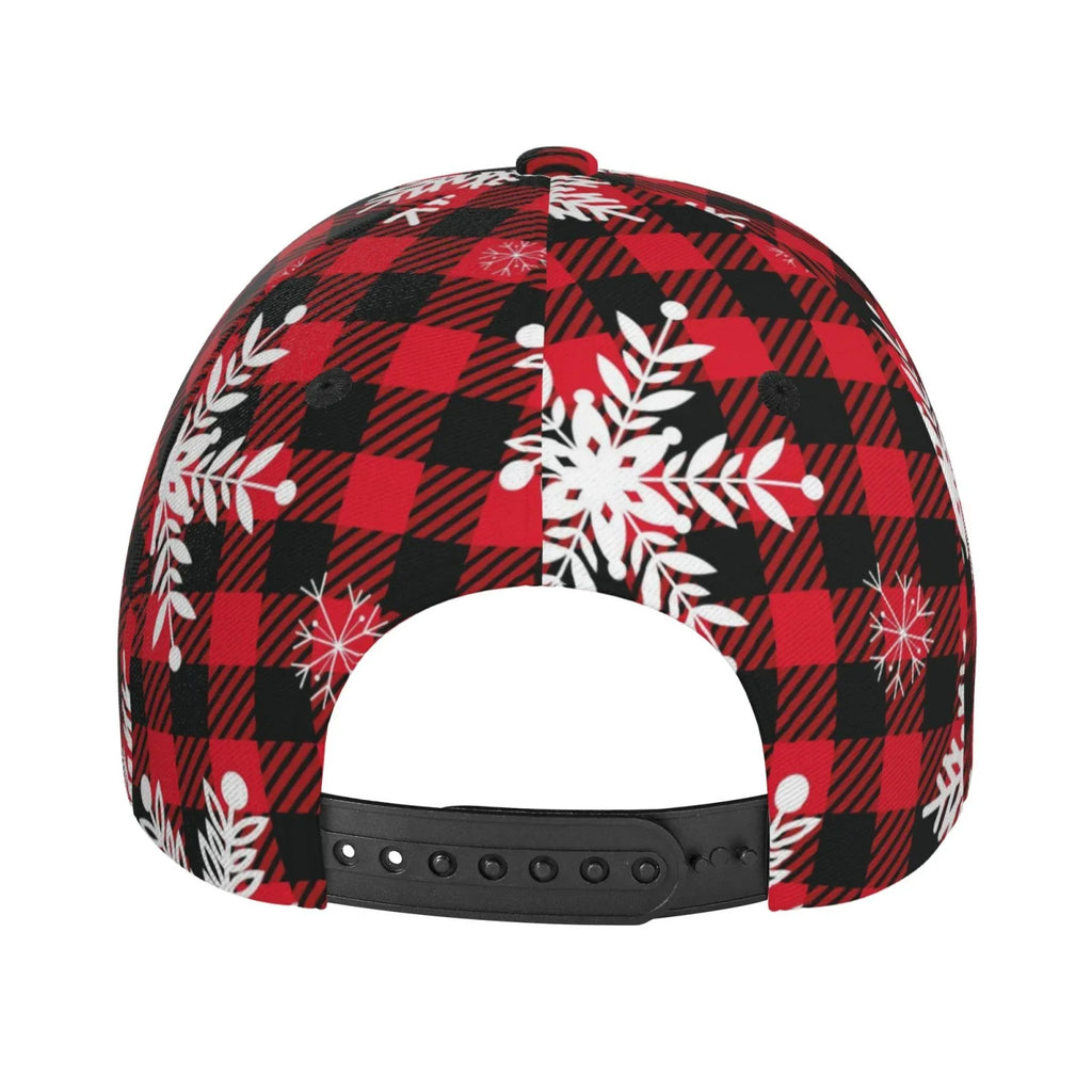 Balery Baseball Cap Adjustable Size for Running Workouts and Outdoor Activities All Seasons Dad Hat(Snowflakes On A Buffalo Plaid)