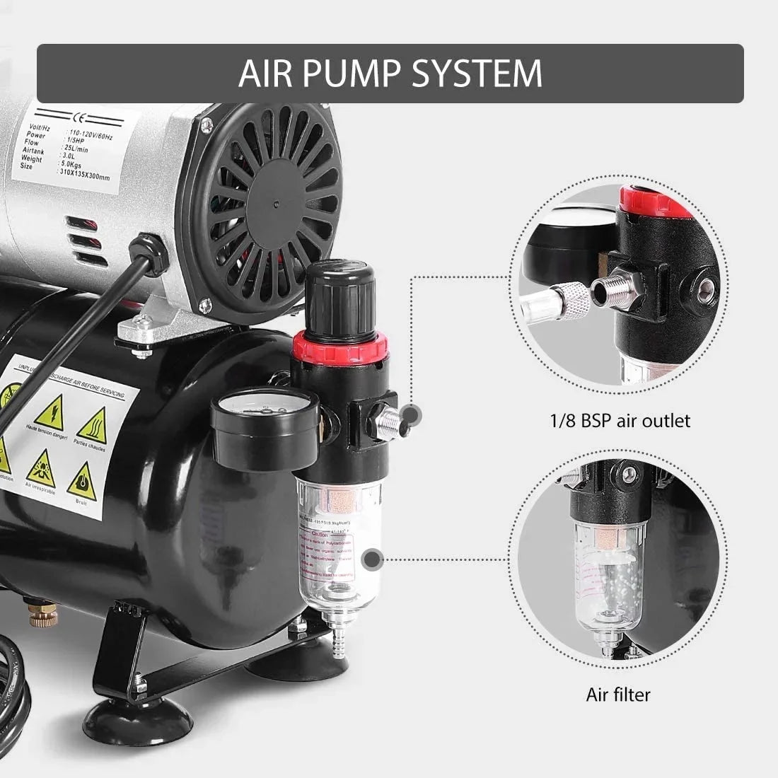 VIVOHOME 110-120V Professional Airbrushing Paint System with 1/5 HP Air Compressor and 1 Paint Sprayer for Tattoo Makeup Shoes Cake Decoration