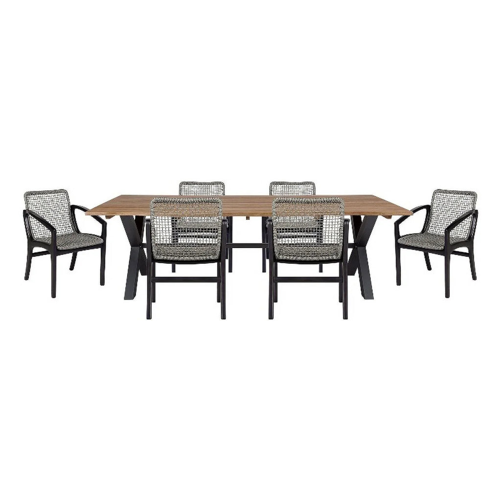 Glendora Beckham Outdoor 7 Piece Live Edge Dining Set in Eucalyptus and Rope