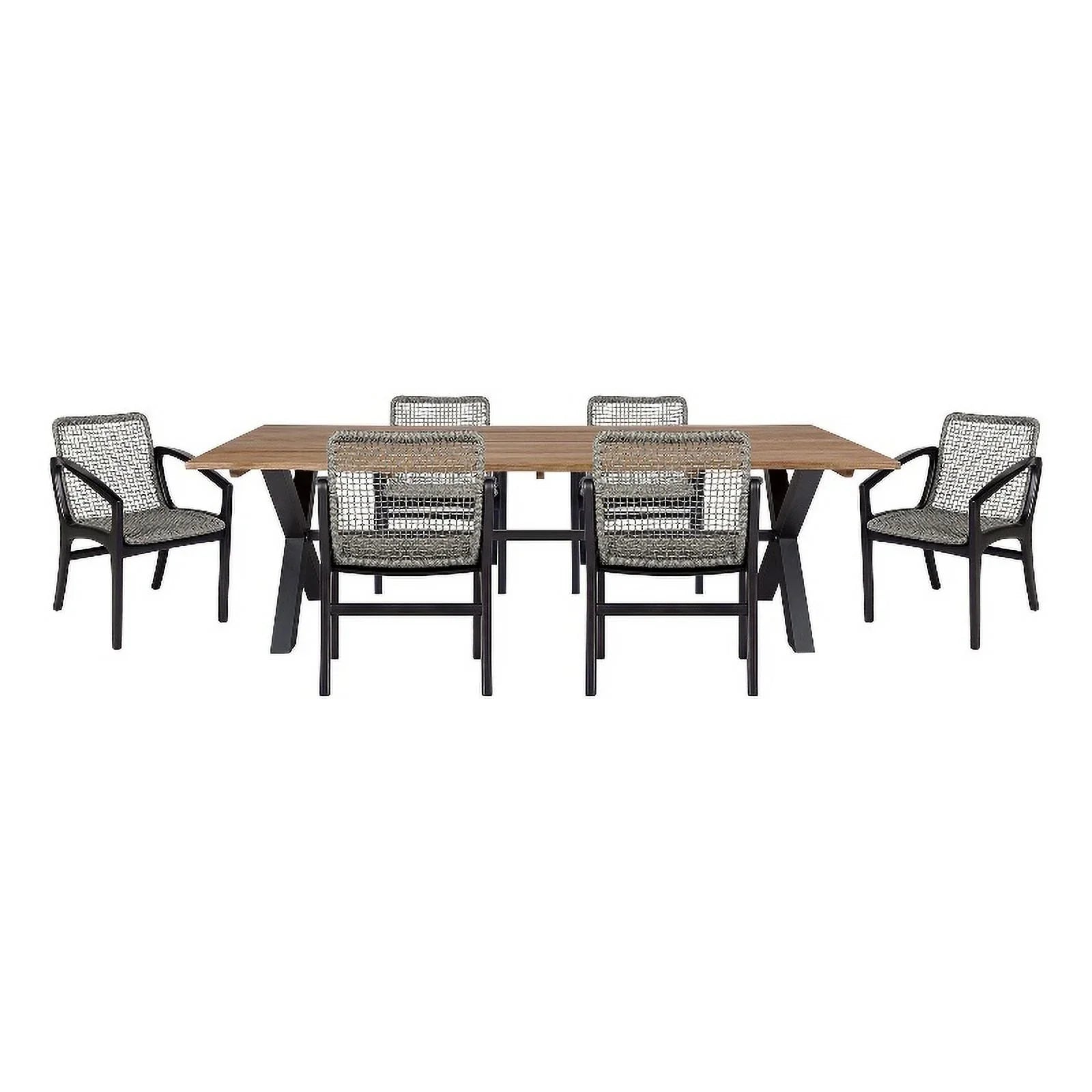 Glendora Beckham Outdoor 7 Piece Live Edge Dining Set in Eucalyptus and Rope
