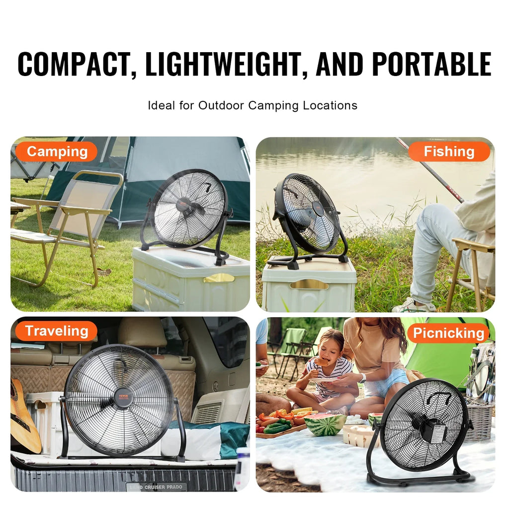SKYSHALO 16-inch Cordless Fan Heavy Duty Metal Fans Variable Speed 360 Degree Tilt