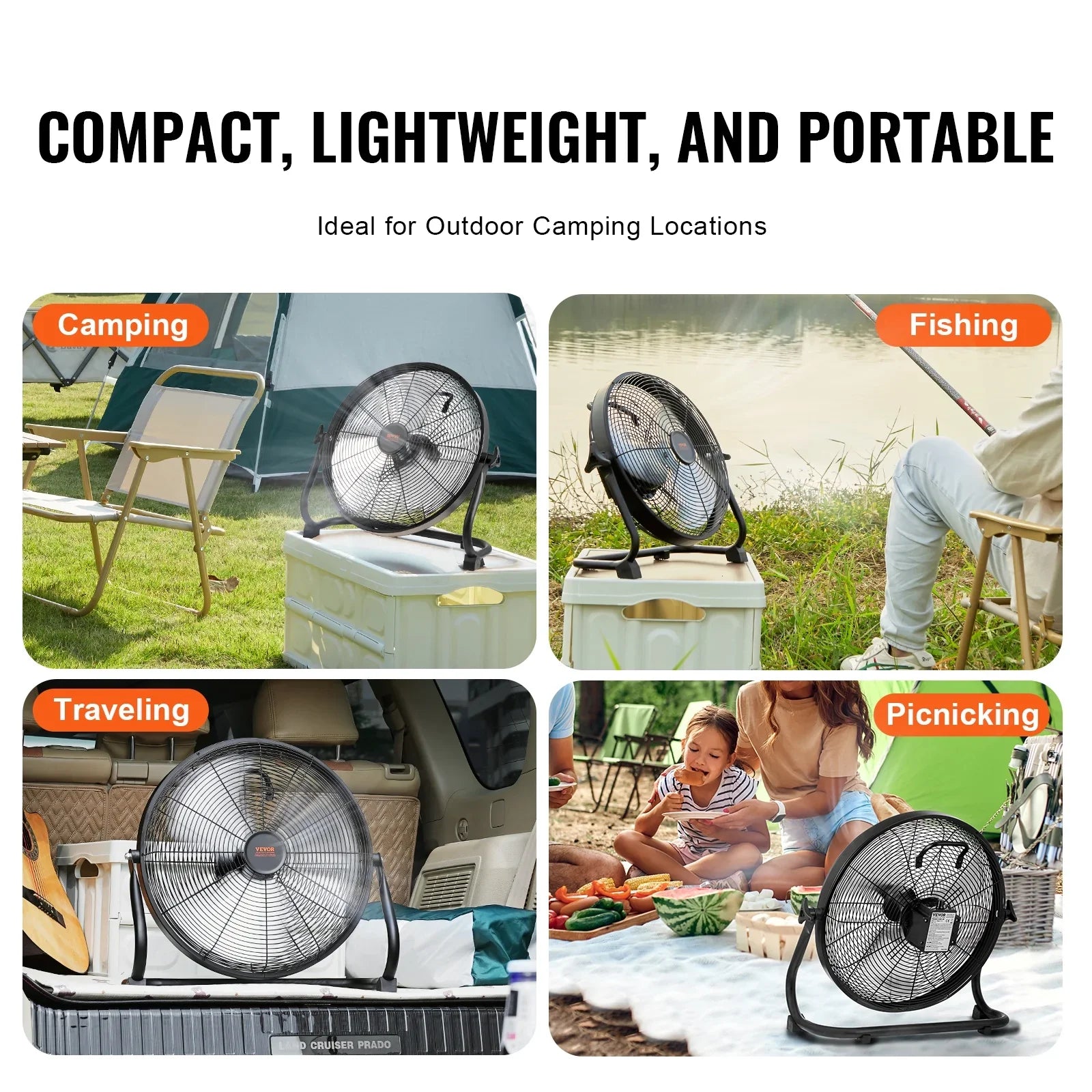 SKYSHALO 16-inch Cordless Fan Heavy Duty Metal Fans Variable Speed 360 Degree Tilt