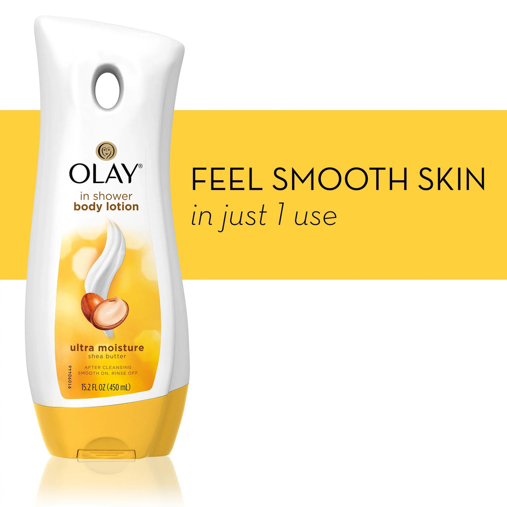 Olay Ultra Moisture Shea Butter In-Shower Body Lotion, Improves Dry Skin Hydration In 5 Days, 15.2 Fl Oz(Pack Of 4)