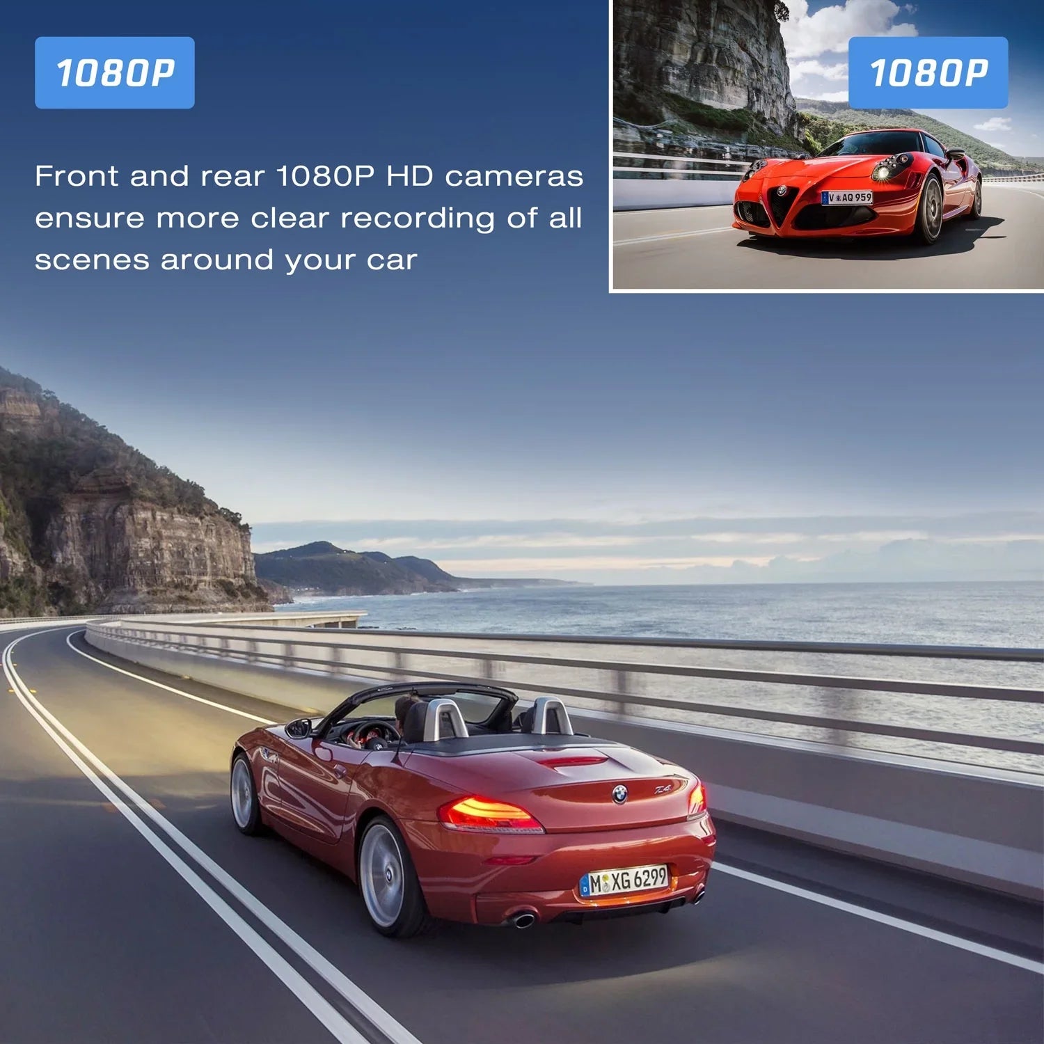 TOGUARD Dash Cam Dual 1080P FHD Front and Rear Dash Camera 3" IPS WDR GPS Car Camera Loop Recording G-Sensor Black
