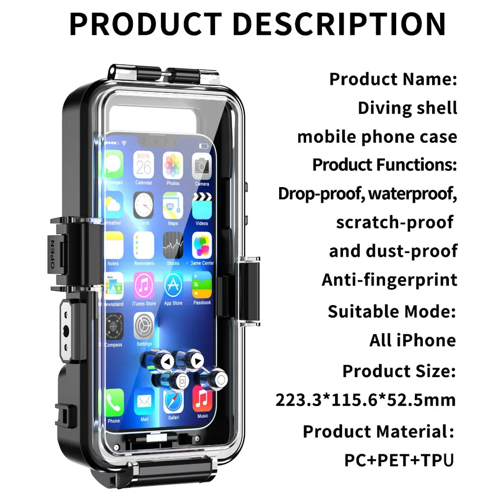 GREHOME Waterproof Underwater Diving Universal Case Shield For iPhone 13 12 Pro Max [98ft / 30m] full body protection
