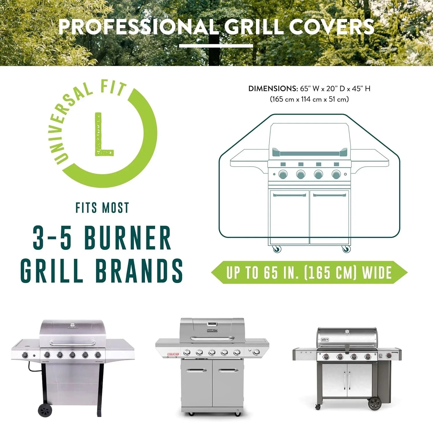 Patio Companion Professional, 65 Inch BBQ Grill Wrap 5 Year Warranty, Heavy-Grade UV Blocking Material, Waterproof and Environment Impervious Gas Grill Protection for Weber, Char Broil, Broil King, Black