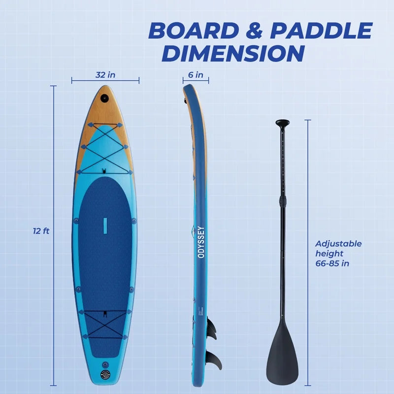 KLOKICK 12 ft Premium Inflatable SUP with ELECTRONIC Air Pump, Fin, Leash, Paddle (12' x 32'' x 6'')