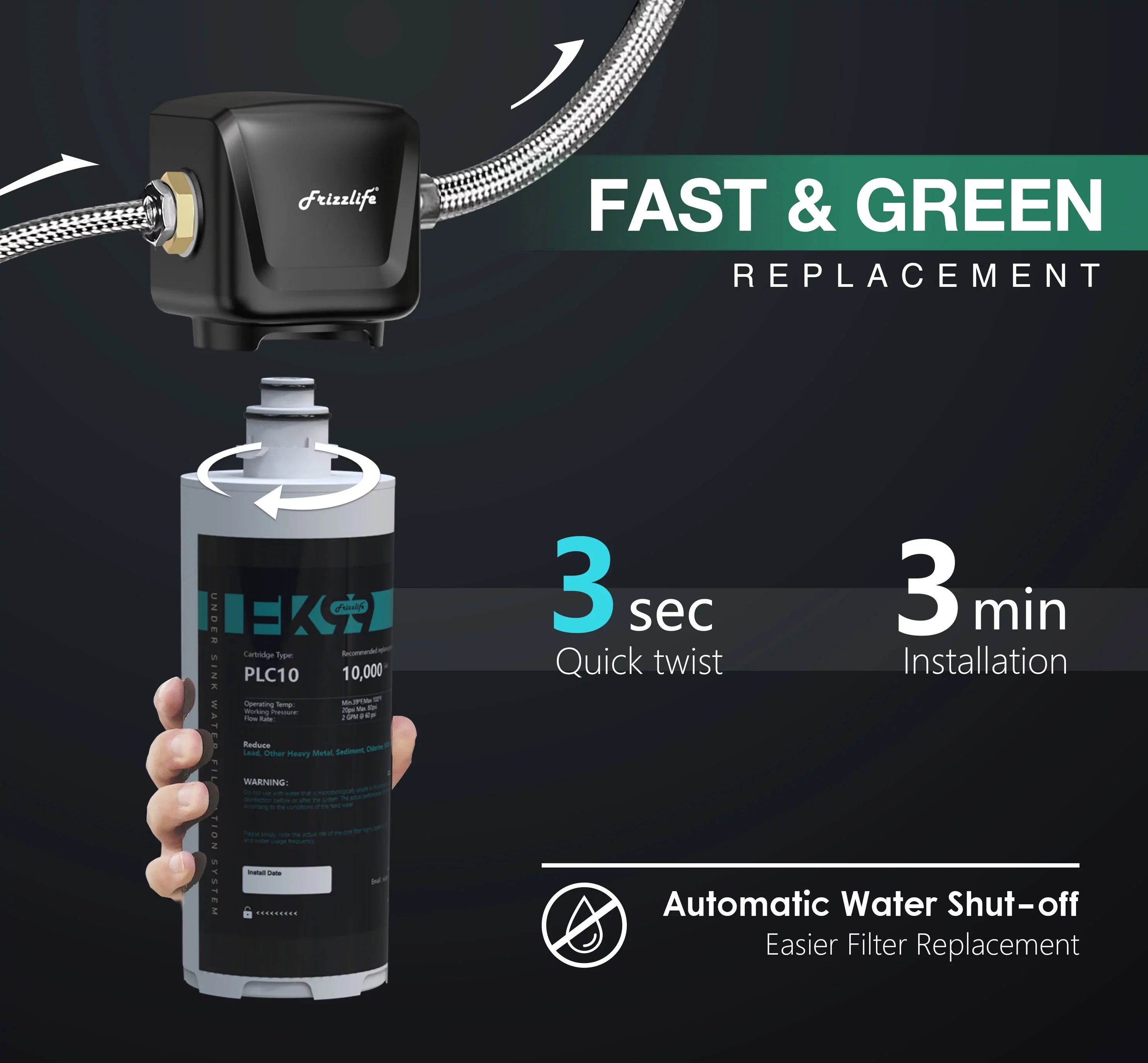 Frizzlife FK99 Under Sink Water Filter System, 0.5 Micron, Remove 99.99% Lead, Chlorine, Bad Taste&Odor,High Capacity