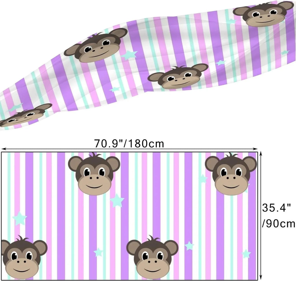 Hyjoy Monkey Faces On Stripe Long Silk Neck Scarf Lightweight Shawl Wrap Scarves for Women Girls